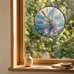 Iridescent Dragonfly on Water Stained Glass Suncatcher