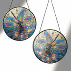Iridescent Dragonfly on Water Stained Glass Suncatcher