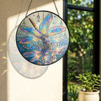 Iridescent Dragonfly on Water Stained Glass Suncatcher