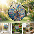Iridescent Dragonfly on Water Stained Glass Suncatcher