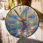 Iridescent Dragonfly on Water Stained Glass Suncatcher