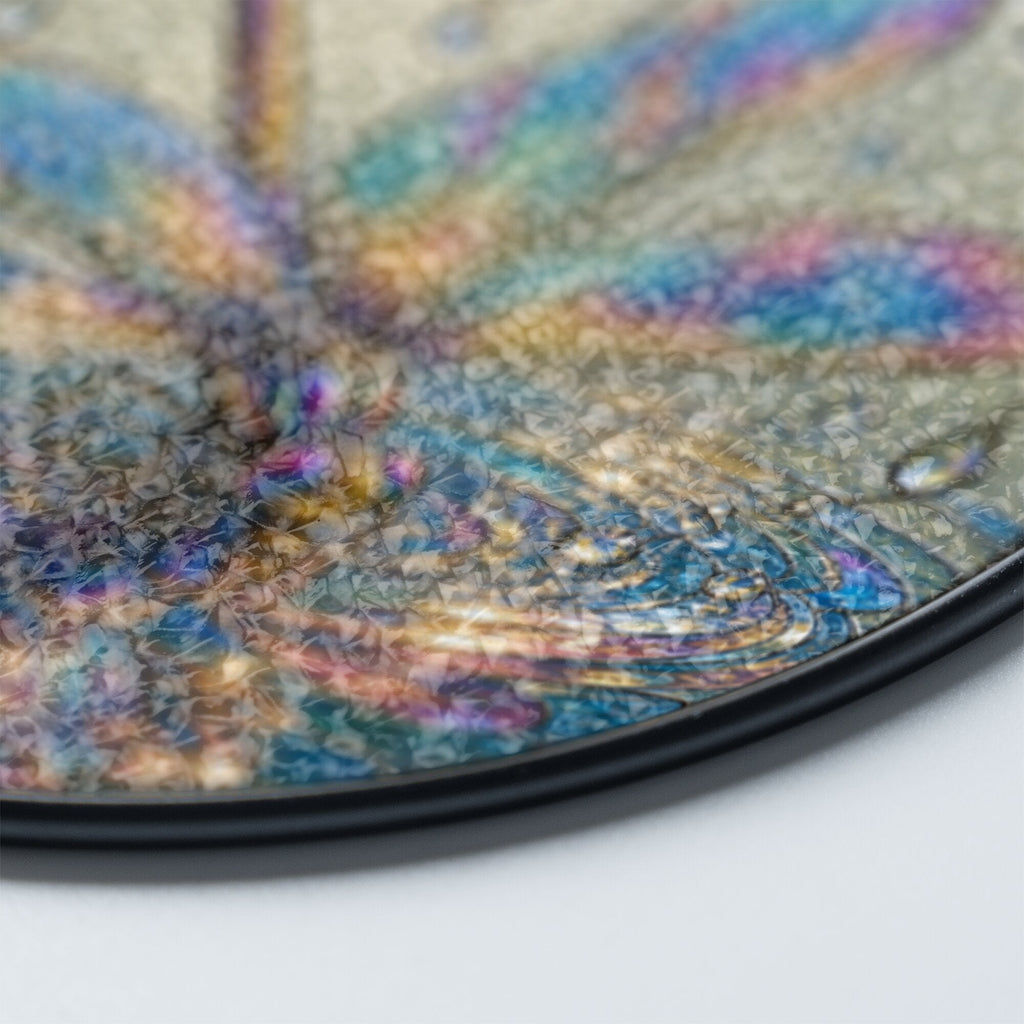 Iridescent Dragonfly on Water Stained Glass Suncatcher