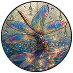 Iridescent Dragonfly on Water Stained Glass Suncatcher
