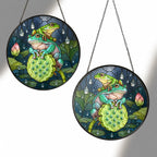 Frog Duo on Lotus Pod Stained Glass Suncatcher
