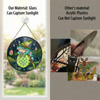 Frog Duo on Lotus Pod Stained Glass Suncatcher