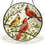 Cardinal Family & Dogwood Blossom Stained Glass Suncatcher