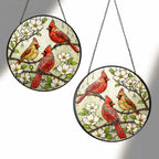 Cardinal Family & Dogwood Blossom Stained Glass Suncatcher