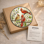 Cardinal Family & Dogwood Blossom Stained Glass Suncatcher