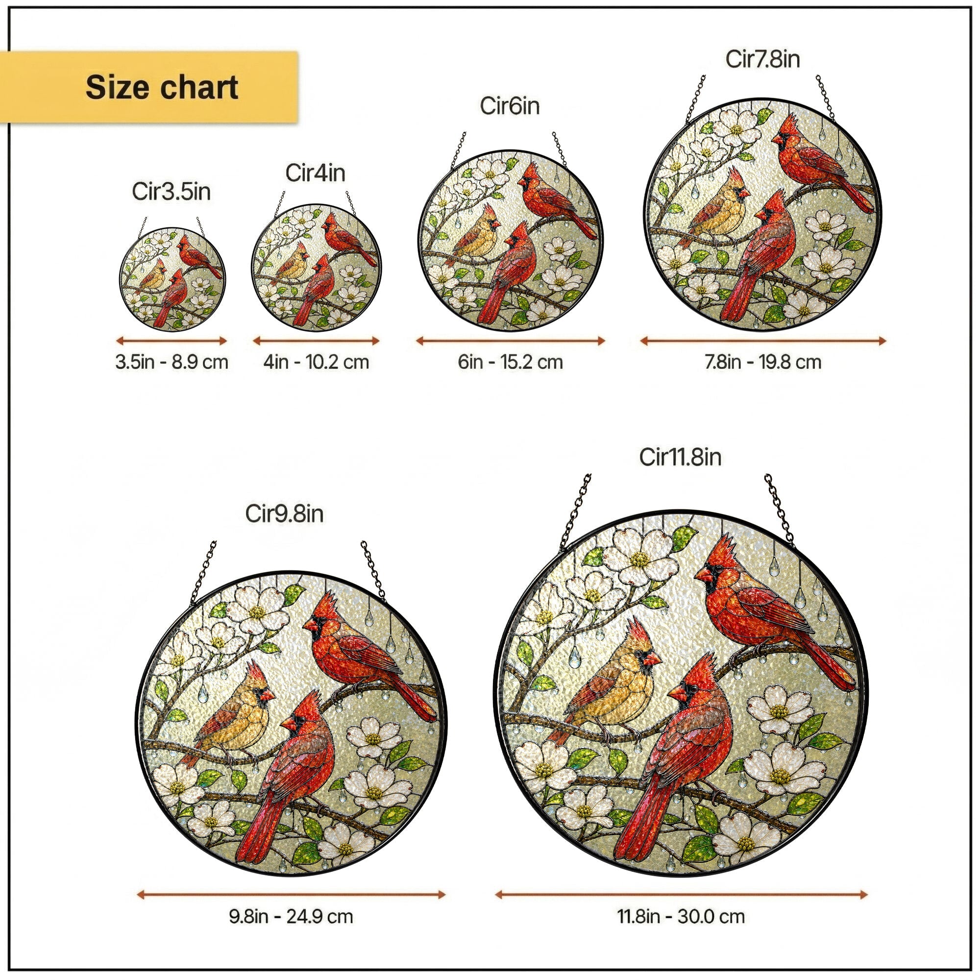 Cardinal Family & Dogwood Blossom Stained Glass Suncatcher
