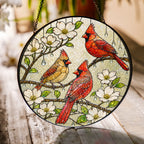 Cardinal Family & Dogwood Blossom Stained Glass Suncatcher