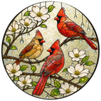 Cardinal Family & Dogwood Blossom Stained Glass Suncatcher