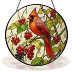 Cardinal & Winter Berries Stained Glass Suncatcher