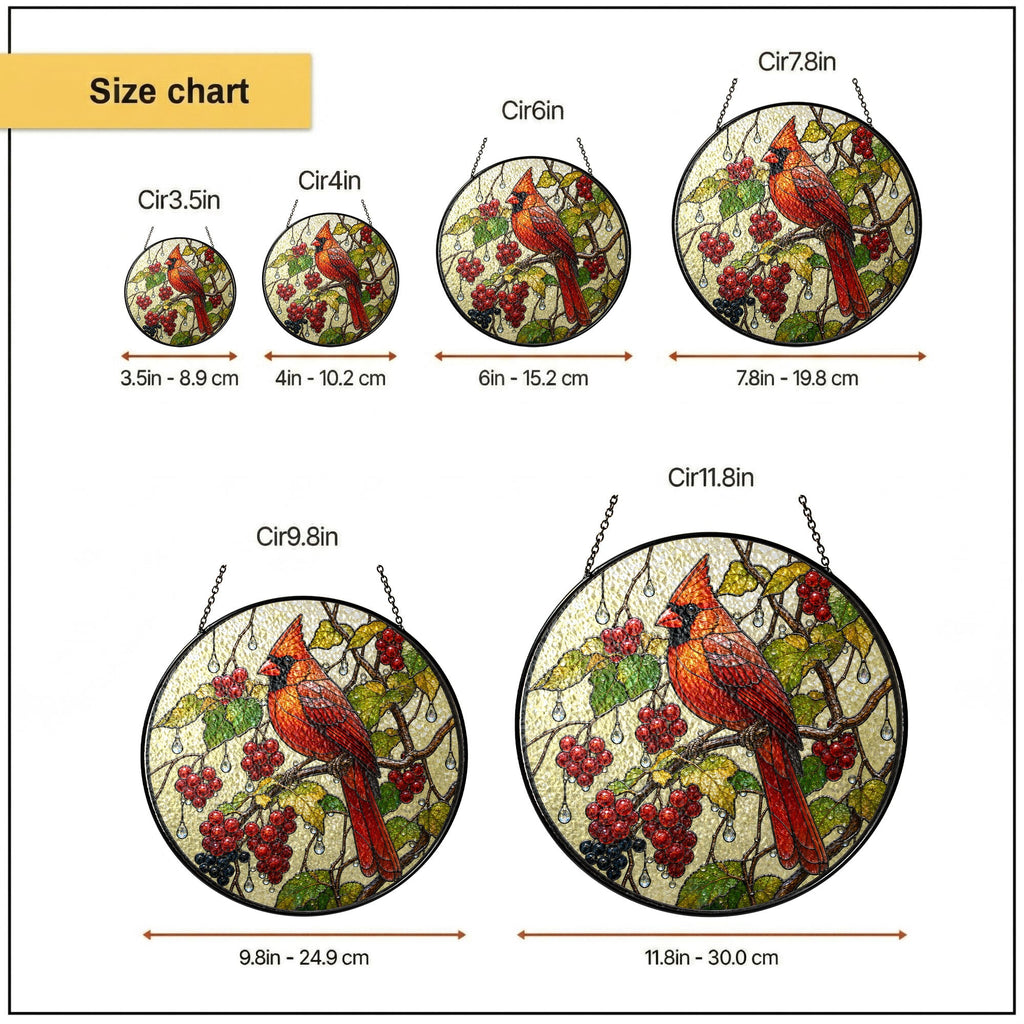 Cardinal & Winter Berries Stained Glass Suncatcher