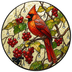 Cardinal & Winter Berries Stained Glass Suncatcher