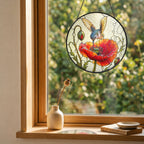 Hummingbird & Red Poppy Stained Glass Suncatcher