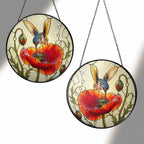 Hummingbird & Red Poppy Stained Glass Suncatcher