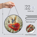 Hummingbird & Red Poppy Stained Glass Suncatcher