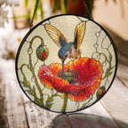 Hummingbird & Red Poppy Stained Glass Suncatcher