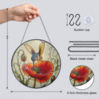 Hummingbird & Red Poppy Stained Glass Suncatcher