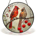 Cardinal Pair & Berry Branch Stained Glass Suncatcher