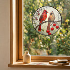 Cardinal Pair & Berry Branch Stained Glass Suncatcher
