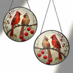Cardinal Pair & Berry Branch Stained Glass Suncatcher