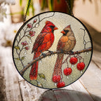 Cardinal Pair & Berry Branch Stained Glass Suncatcher