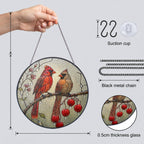Cardinal Pair & Berry Branch Stained Glass Suncatcher