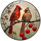 Cardinal Pair & Berry Branch Stained Glass Suncatcher