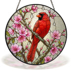 Cardinal & Cherry Blossom Stained Glass Suncatcher