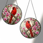 Cardinal & Cherry Blossom Stained Glass Suncatcher