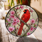 Cardinal & Cherry Blossom Stained Glass Suncatcher