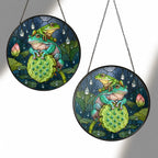 Frogs on Lotus Pod in the Rain Stained Glass Suncatcher