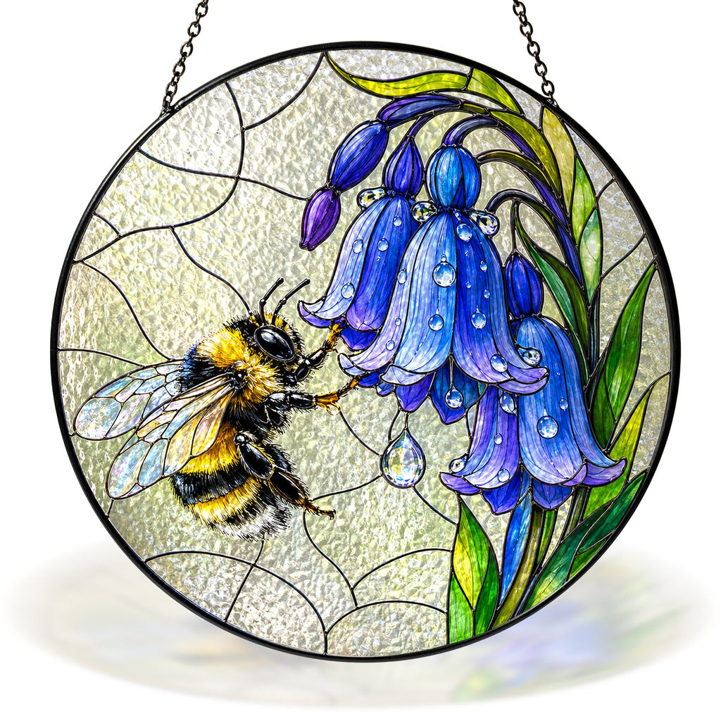 Bumblebee and bluebells stained glass suncatcher