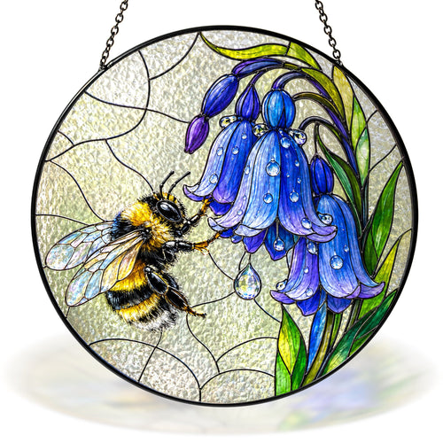 Bumblebee and bluebells stained glass suncatcher