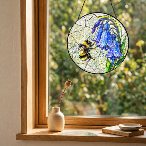 Bumblebee & Bluebells Stained Glass Suncatcher