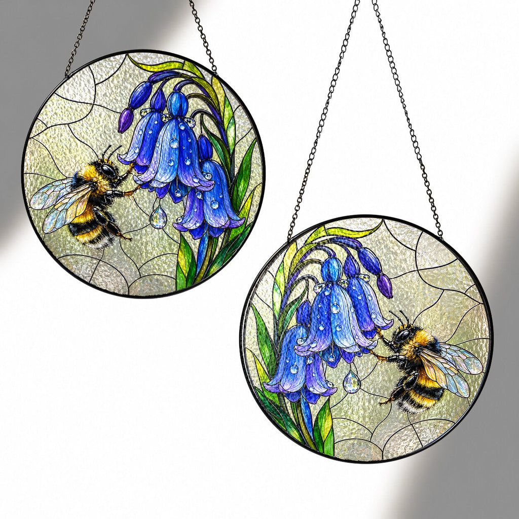Bumblebee & Bluebells Stained Glass Suncatcher