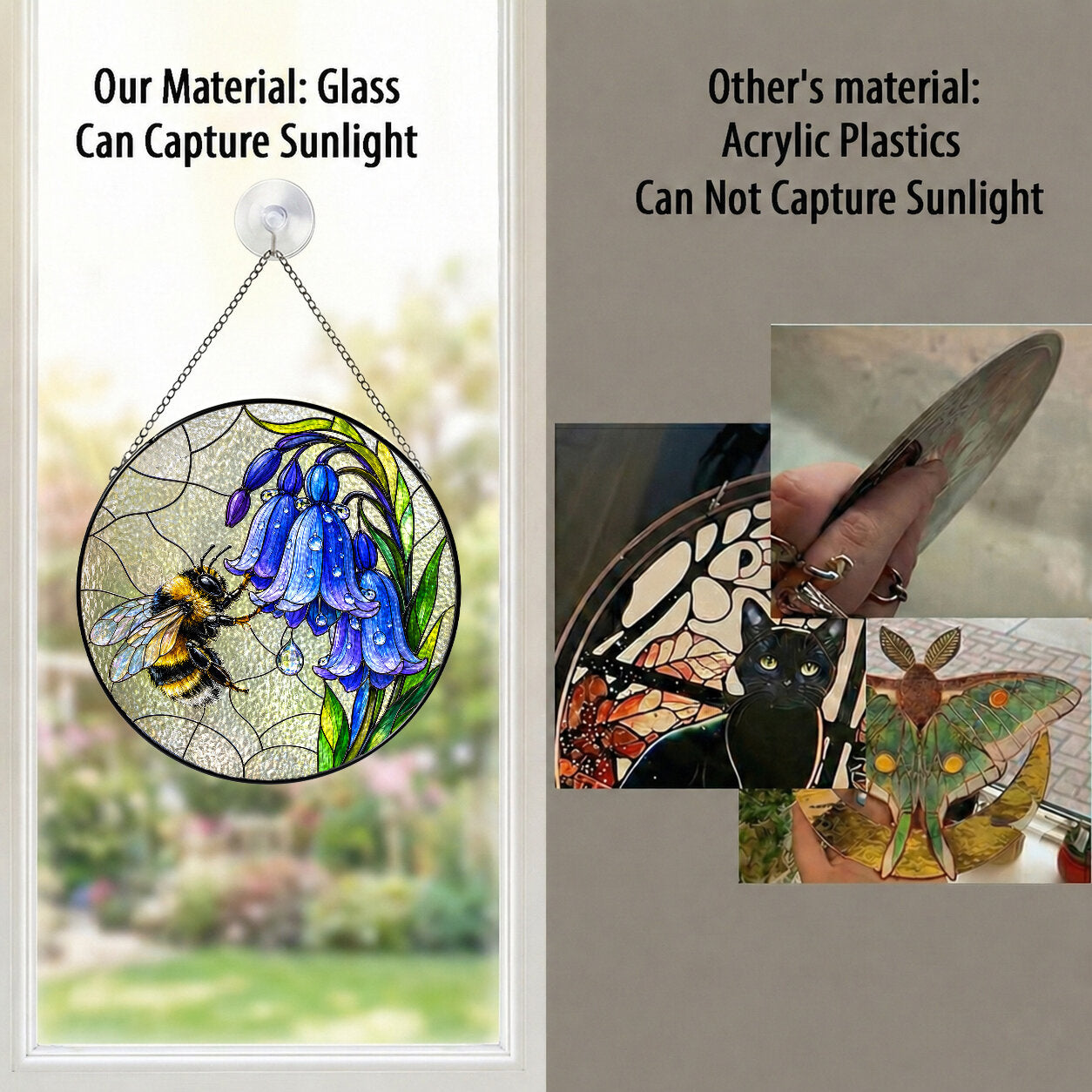 Bumblebee & Bluebells Stained Glass Suncatcher