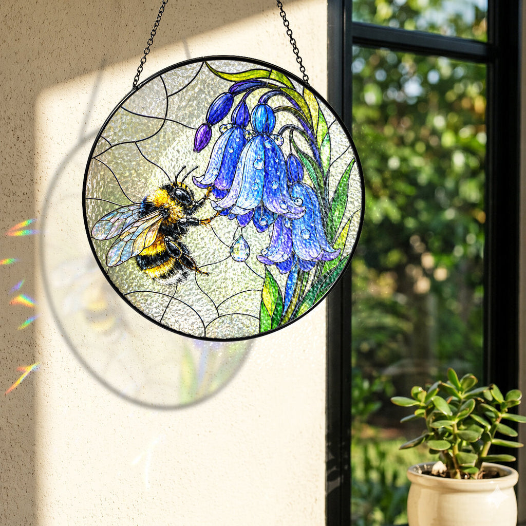 Bumblebee & Bluebells Stained Glass Suncatcher