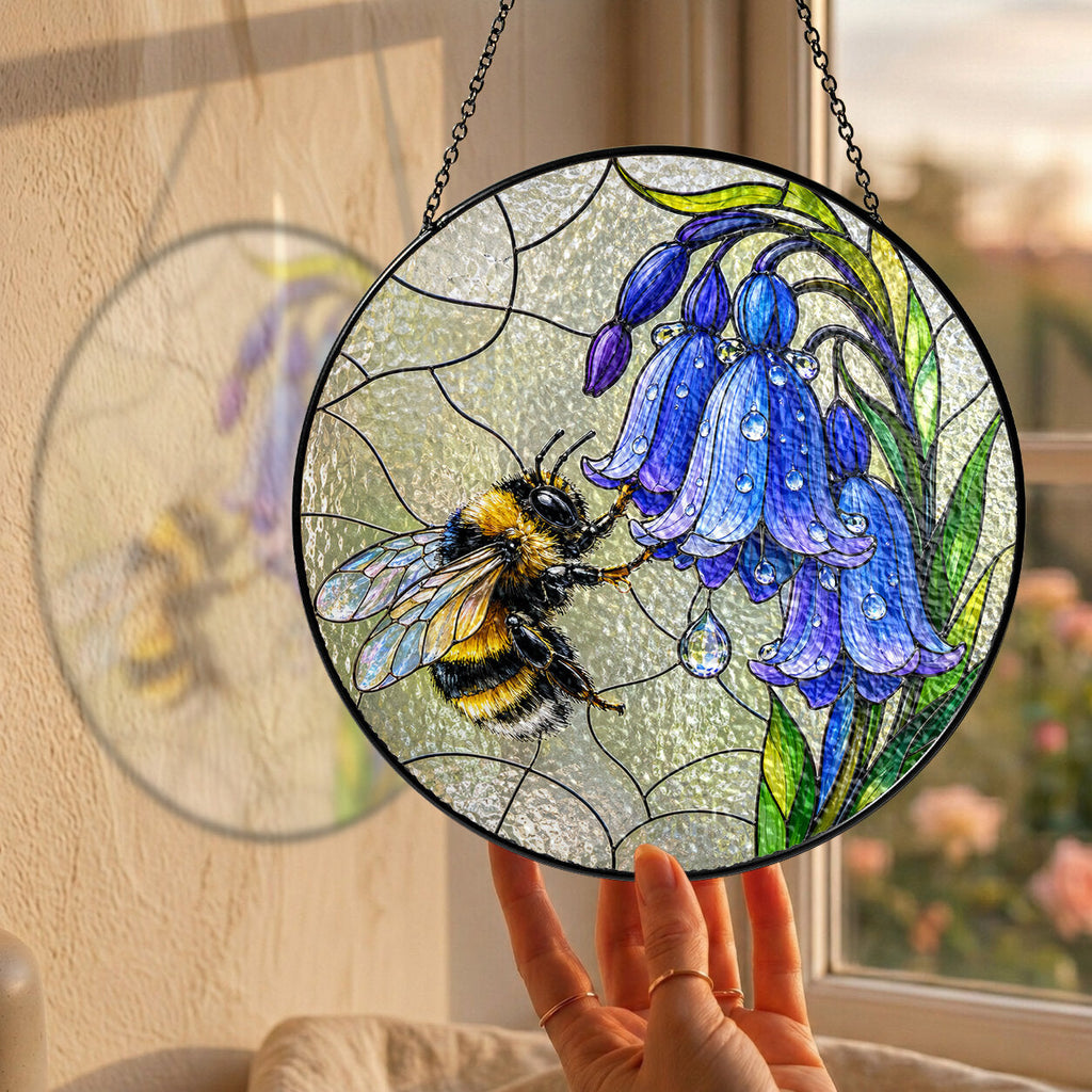 Bumblebee & Bluebells Stained Glass Suncatcher