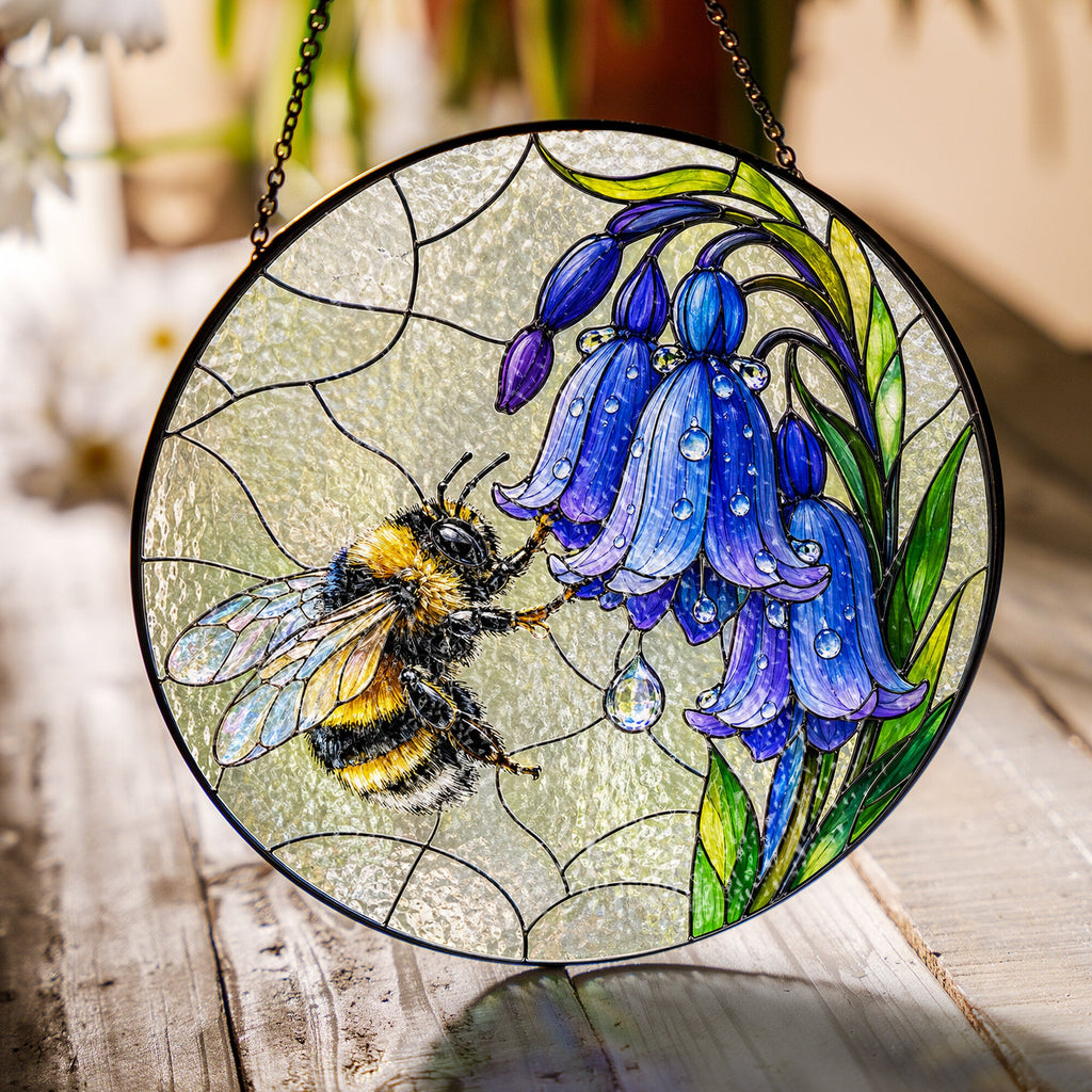 Bumblebee & Bluebells Stained Glass Suncatcher