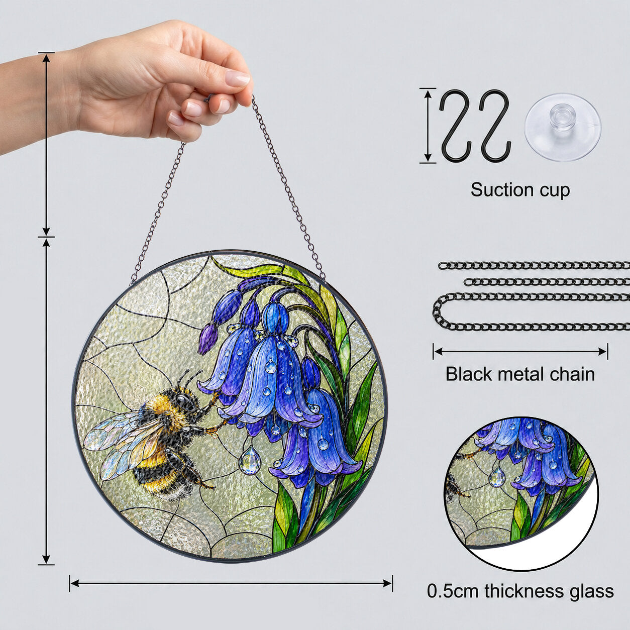 Bumblebee & Bluebells Stained Glass Suncatcher