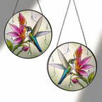 Hummingbird & Pink Blooms Stained Glass Suncatcher