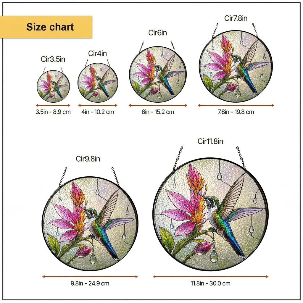 Hummingbird & Pink Blooms Stained Glass Suncatcher