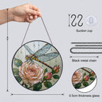 Dragonfly & Peach Rose Stained Glass Suncatcher