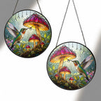 Hummingbird & Mushroom Garden Stained Glass Suncatcher
