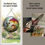 Hummingbird & Mushroom Garden Stained Glass Suncatcher
