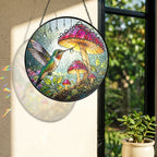 Hummingbird & Mushroom Garden Stained Glass Suncatcher