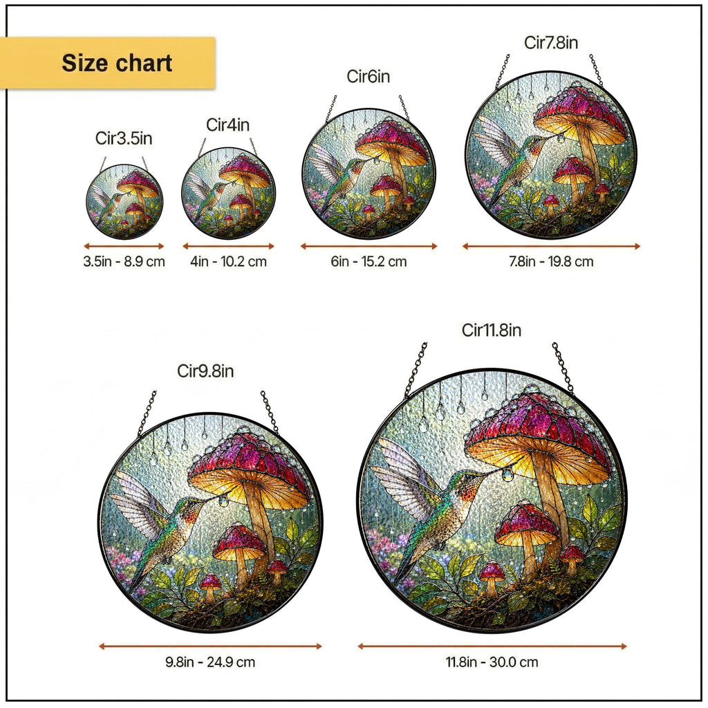 Hummingbird & Mushroom Garden Stained Glass Suncatcher