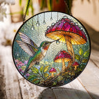 Hummingbird & Mushroom Garden Stained Glass Suncatcher